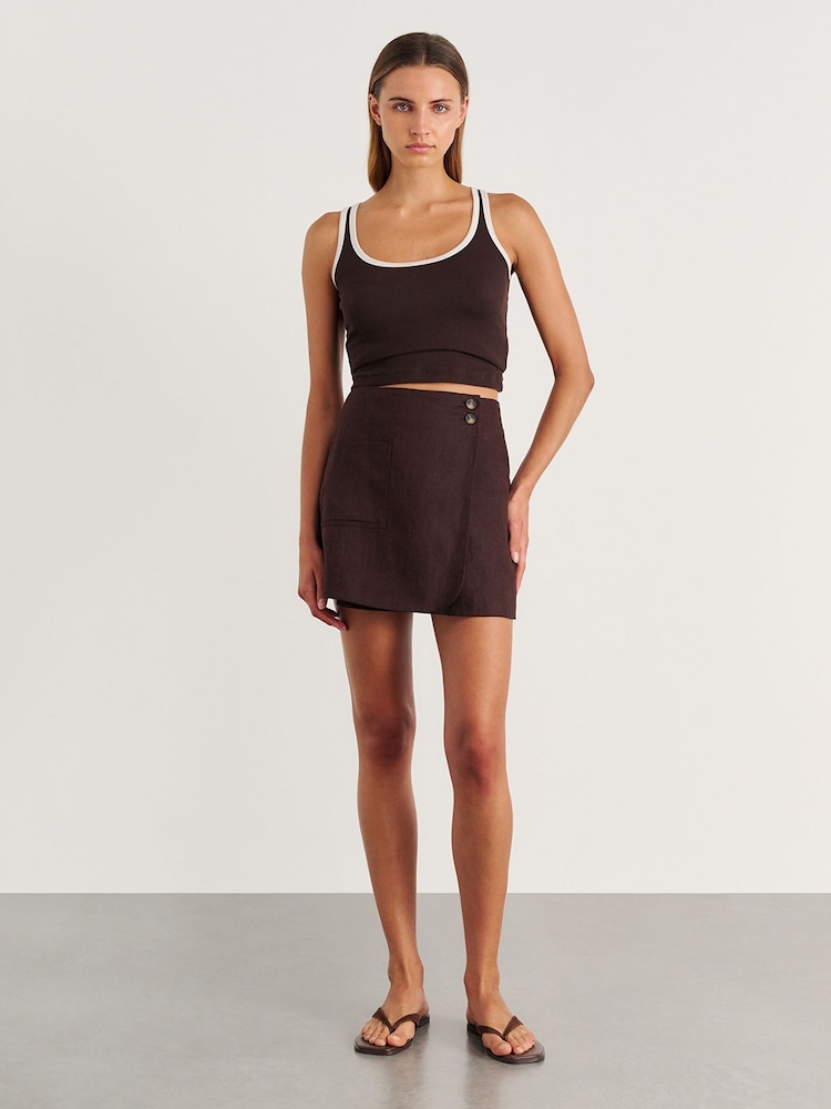 JAG Brown Kayla Linen Wrap Mini Skirt - Image 2 of 6 JAG Brown Kayla Linen Wrap Mini Skirt - Image 2 of 6