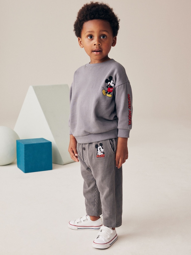 Charcoal Grey Mickey Sweatshirt and Stripe 100% Cotton Joggers Set (3mths-8yrs) - Image 1 of 11