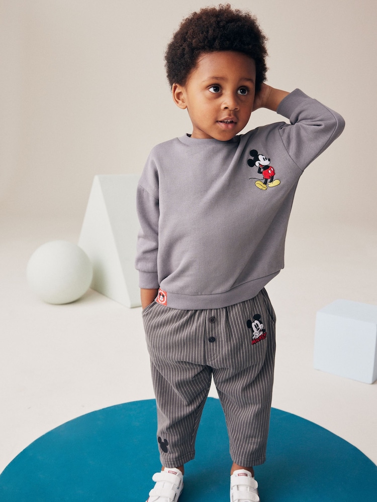 Charcoal Grey Mickey Sweatshirt and Stripe 100% Cotton Joggers Set (3mths-8yrs) - Image 2 of 11