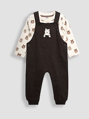 JoJo Maman Bébé Brown Bear Applique Dungarees & Top Set - Image 1 of 6