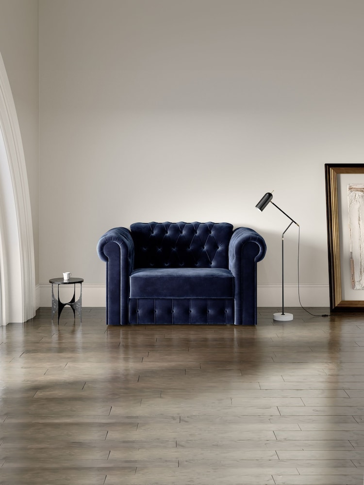 Jay-Be Luxe Velvet Royal Blue Chesterfield Snuggle Sofa Bed - Image 1 of 6