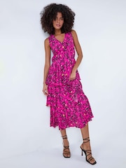 Dusk Pink Animal Print Frilled Midi Dress - Image 1 of 5