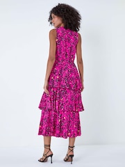 Dusk Pink Animal Print Frilled Midi Dress - Image 4 of 5