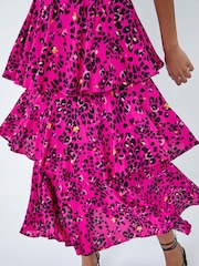 Dusk Pink Animal Print Frilled Midi Dress - Image 5 of 5