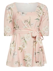 Yours Curve Pink Floral Print Square Neck Top - Image 2 of 2