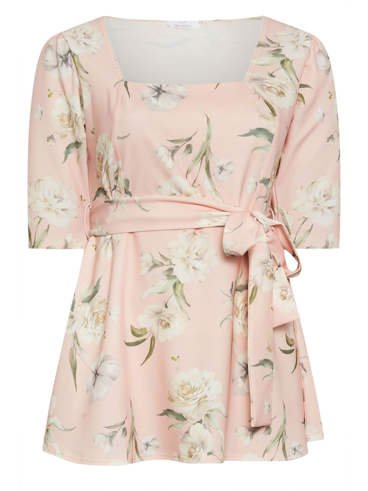 Yours Curve Pink Floral Print Square Neck Top - Image 2 of 2