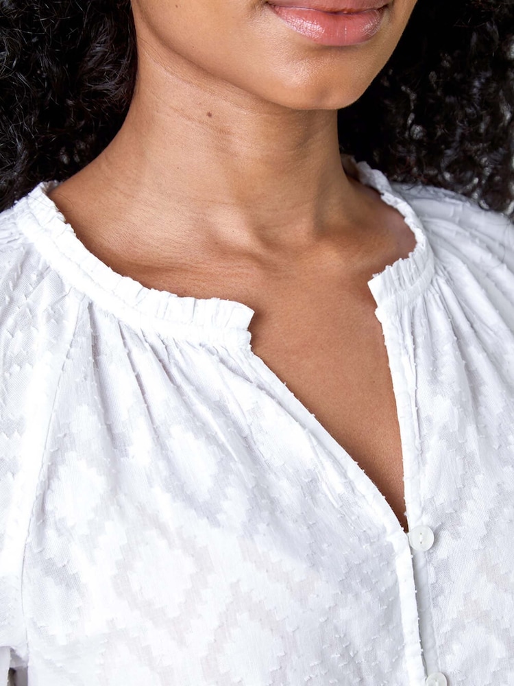 Blanco - Roman Textured 100% Cotton Blouse - Imagen 1 de 5