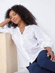 Blanco - Roman Textured 100% Cotton Blouse - Imagen 2 de 5