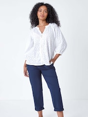 Blanco - Roman Textured 100% Cotton Blouse - Imagen 4 de 5