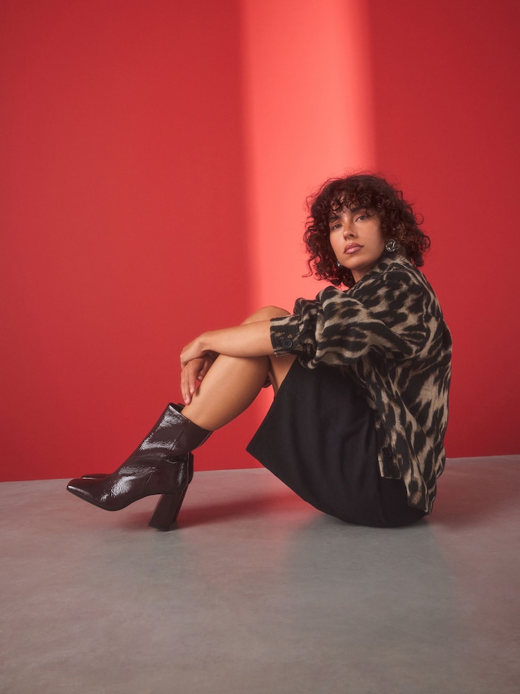Burgundy Red Patent Forever Comfort® Square Toe Block Heeled Ankle Boots - Image 3 of 9