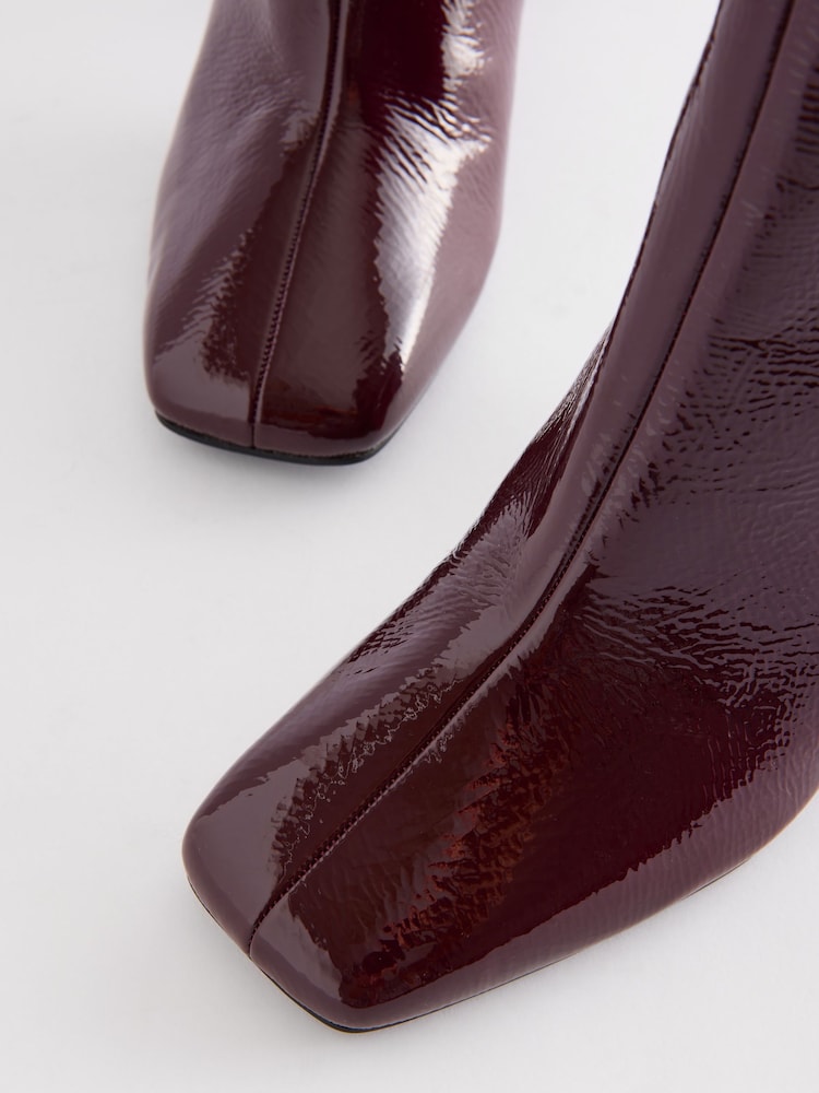 Burgundy Red Patent Forever Comfort® Square Toe Block Heeled Ankle Boots - Image 9 of 9
