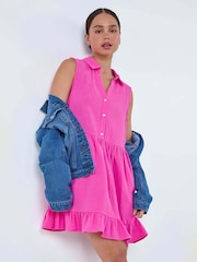 Roman Pink Textured 100% Cotton Frill Tunic Dress - Image 1 of 5