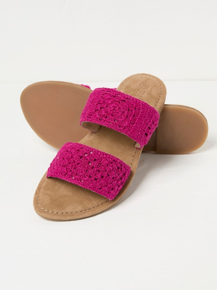 FatFace Penelope Pink Crochet Sliders - Image 2 of 3 FatFace Penelope Pink Crochet Sliders - Image 2 of 3