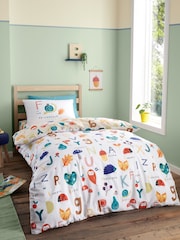 RHS White Woodland Alphabet Reversible Duvet Cover Set - Image 1 of 4