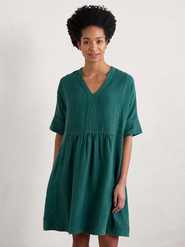 Seasalt Cornwall Green 100% Linen Petite Draw Kiln Dress - Image 1 of 5