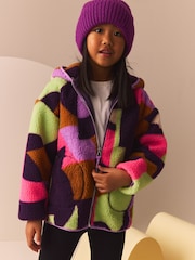 Purple Multi Borg Fleece Hooded Jacket (3-16yrs) - Image 1 of 4