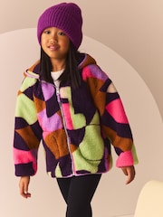 Purple Multi Borg Fleece Hooded Jacket (3-16yrs) - Image 2 of 4