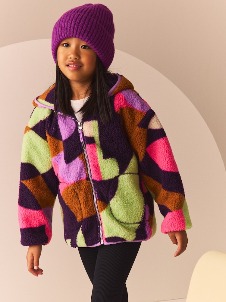 Purple Multi Borg Fleece Hooded Jacket (3-16yrs) - Image 2 of 4