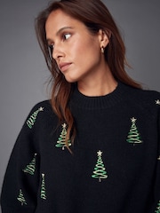 Black Christmas Tree Short Sleeve Knitted Christmas Jumper - Image 3 of 6
