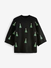 Black Christmas Tree Short Sleeve Knitted Christmas Jumper - Image 5 of 6
