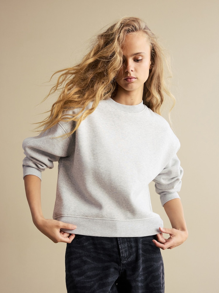 Grey Marl Heavyweight Soft Touch Crew Neck Sweatshirt - Image 2 of 6