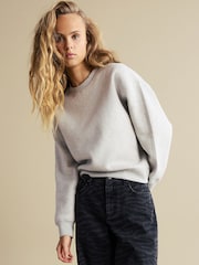 Grey Marl Heavyweight Soft Touch Crew Neck Sweatshirt - Image 3 of 6