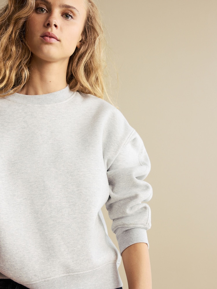 Grey Marl Heavyweight Soft Touch Crew Neck Sweatshirt - Image 6 of 6