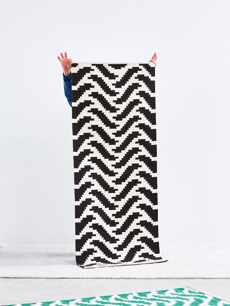 Oliver Bonas Black Zebra Handwoven Cotton Runner Rug - Image 1 of 4