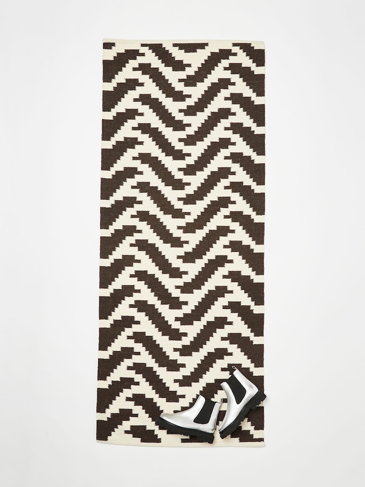 Oliver Bonas Black Zebra Handwoven Cotton Runner Rug - Image 2 of 4