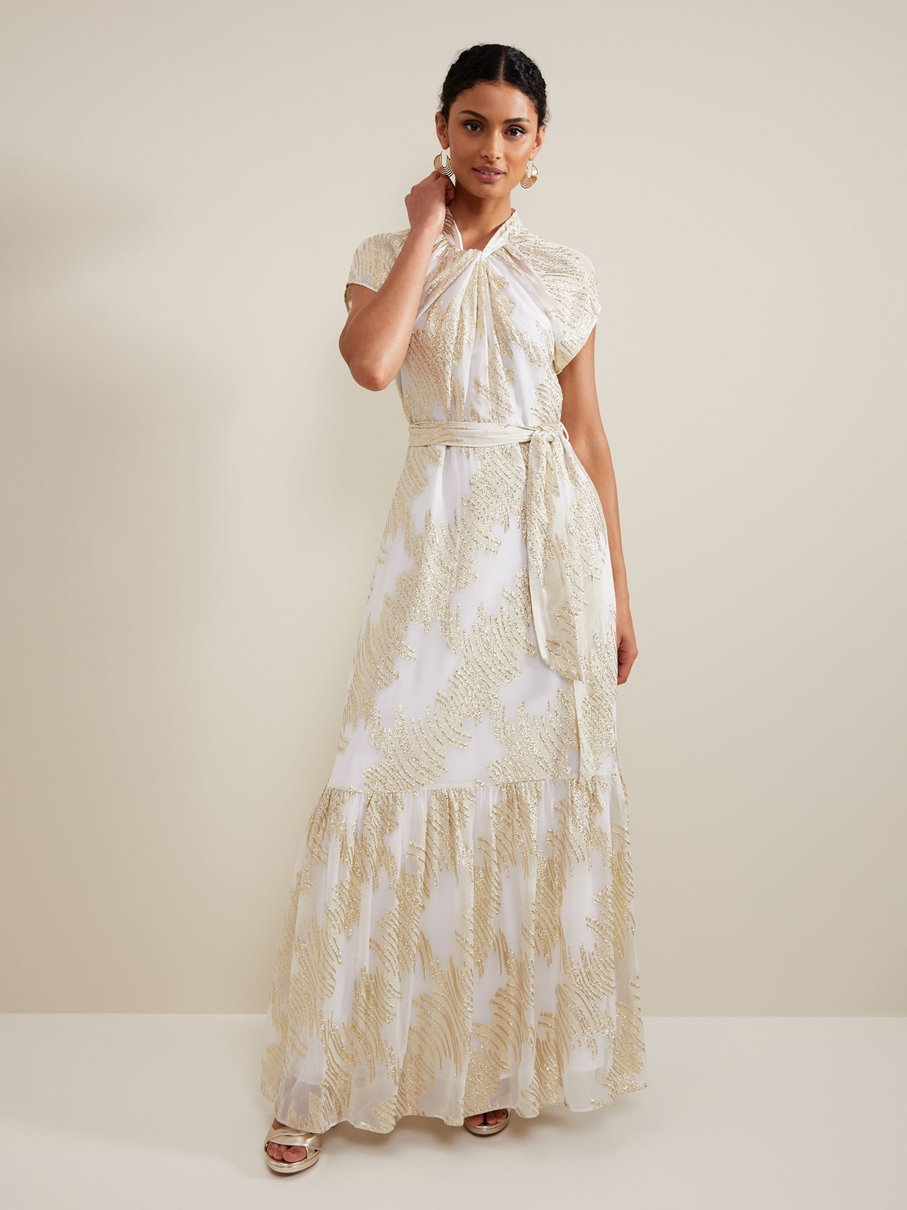 Buy Phase Eight White/Silver Kerena Shimmer Maxi Dress from