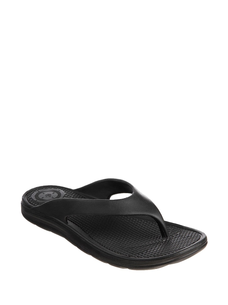 Totes Black Ladies Solbounce Toe Post Flip Flops Sandals - Image 3 of 5
