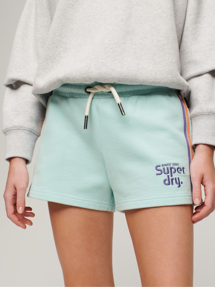 Superdry Green Rainbow Side Stripe Logo 100% Cotton Shorts - Image 1 of 4