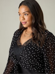 Live Unlimited Black Curve Petite Mono Spot Print Tie Front Cover-Up - Image 2 of 6