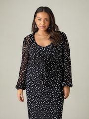 Live Unlimited Black Curve Petite Mono Spot Print Tie Front Cover-Up - Image 3 of 6