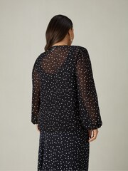 Live Unlimited Black Curve Petite Mono Spot Print Tie Front Cover-Up - Image 4 of 6