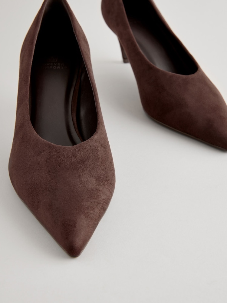 Chocolate Brown Forever Comfort® Point Toe Peg Kitten Heels - Image 6 of 7