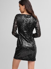 Black Sequin Sequin Long Sleeve Mini Dress - Image 3 of 7
