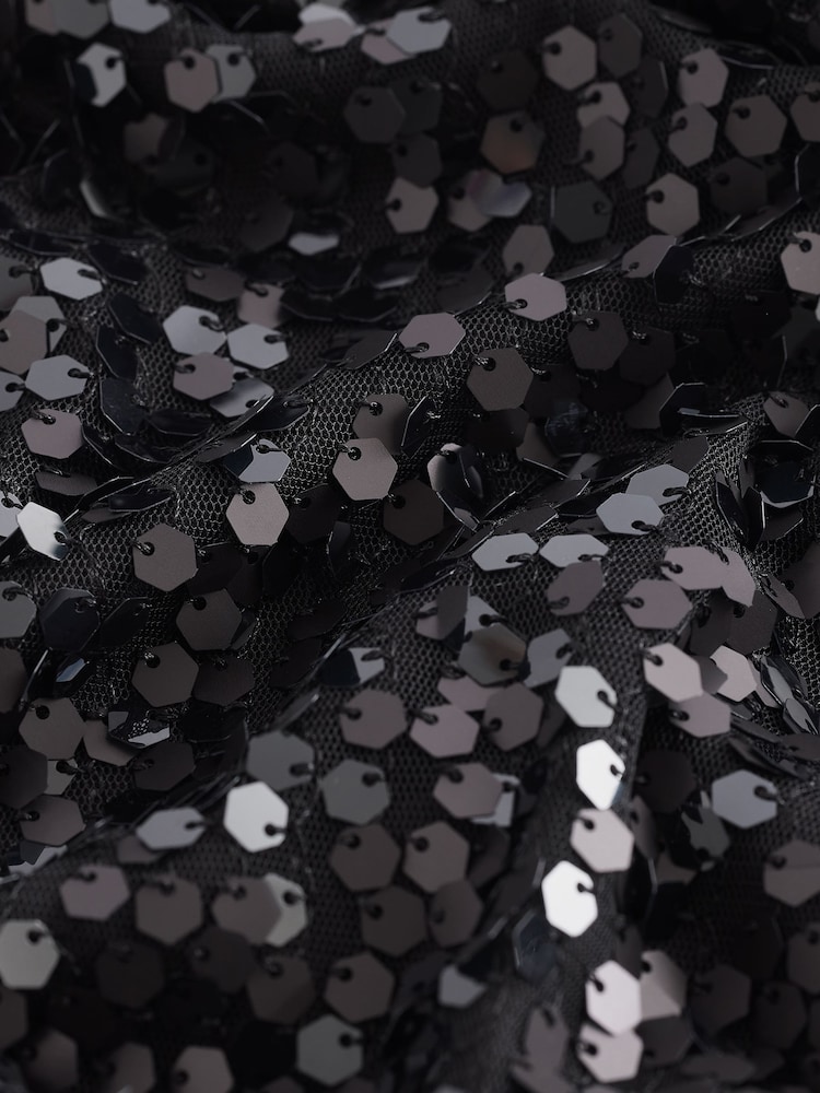 Black Sequin Sequin Long Sleeve Mini Dress - Image 7 of 7