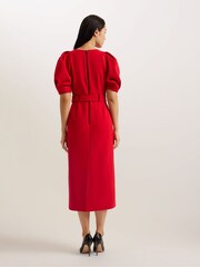 Ted Baker Red Gabyela Puff Sleeve Midi Dress With Belt - Image 4 of 5