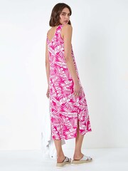 Roman Pink Leaf Print Stretch Midi Dress - Image 3 of 5