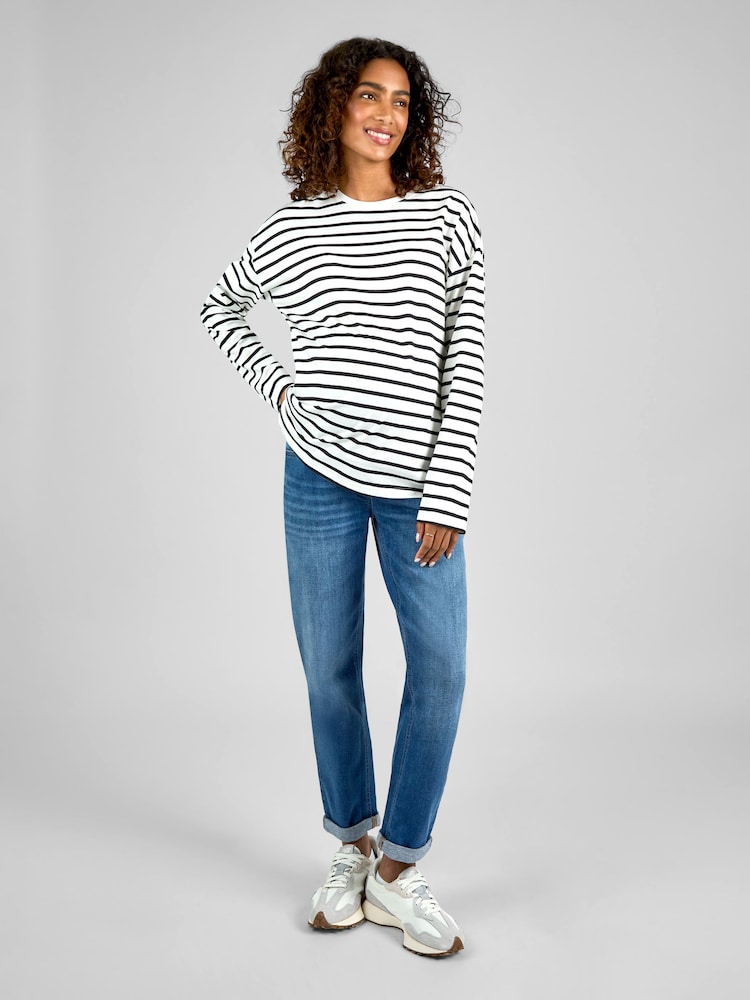 JoJo Maman Bébé Black & Cream Stripe Long Sleeve Boyfriend Maternity T-Shirt - Image 3 of 4