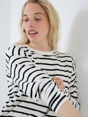 JoJo Maman Bébé Black & Cream Stripe Long Sleeve Boyfriend Maternity T-Shirt - Image 5 of 5