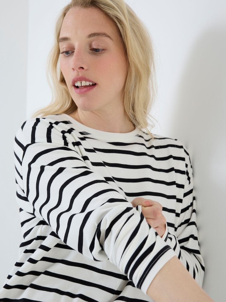 JoJo Maman Bébé Black & Cream Stripe Long Sleeve Boyfriend Maternity T-Shirt - Image 5 of 5 JoJo Maman Bébé Black & Cream Stripe Long Sleeve Boyfriend Maternity T-Shirt - Image 5 of 5