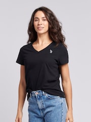 U.S. Polo Assn. Black Womens Regular Fit V-Neck T-Shirt - Image 1 of 6