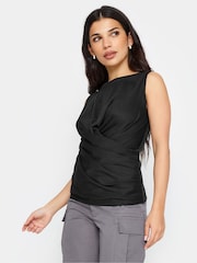 PixieGirl Petite Black Drape Front Vest Top - Image 1 of 5