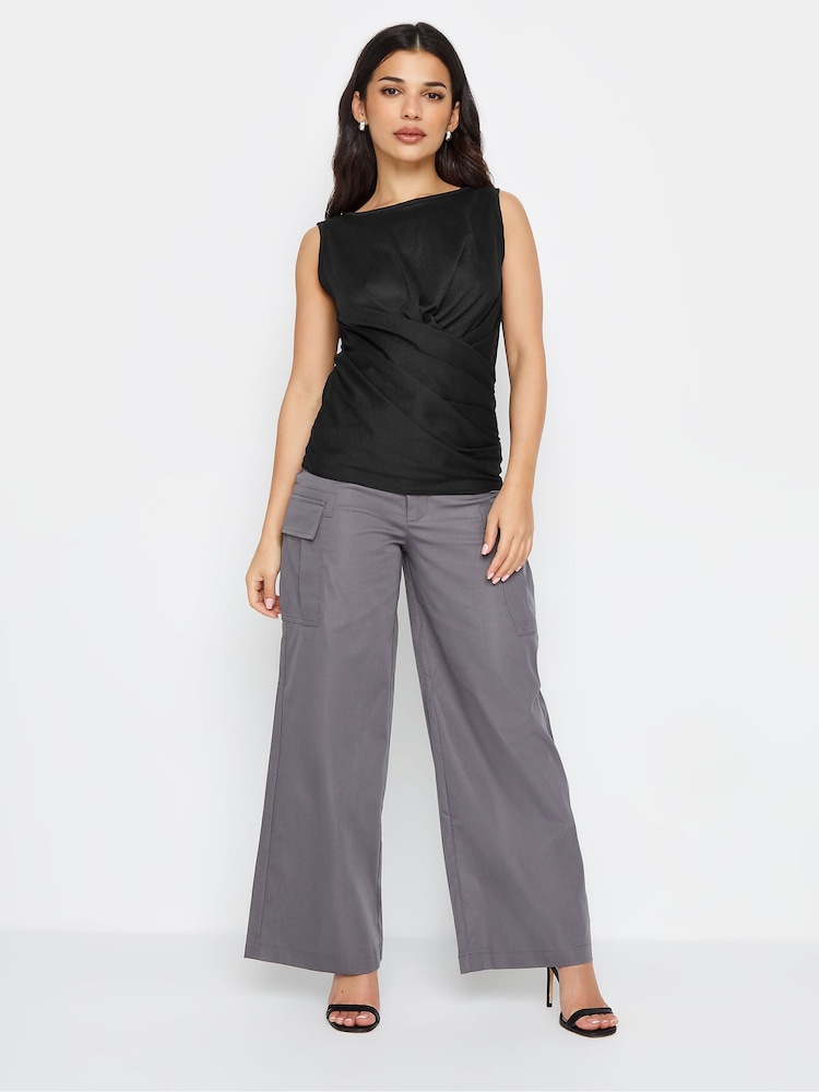 PixieGirl Petite Black Drape Front Vest Top - Image 2 of 5