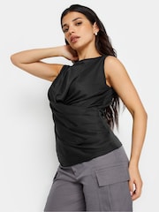 PixieGirl Petite Black Drape Front Vest Top - Image 3 of 5