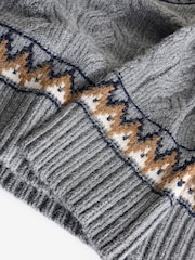 Grey Fair Isle Pattern V-Neck Cable Knit Jumper - Image 7 of 8