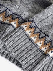 Grey Fair Isle Pattern V-Neck Cable Knit Jumper - Image 8 of 8