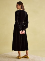 Joules Vanessa Black Velvet Shirred Dress - Image 2 of 6